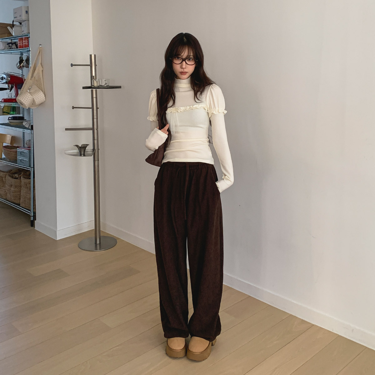 여성 와이드 기모 밴딩 팬츠 - 상품 이미지