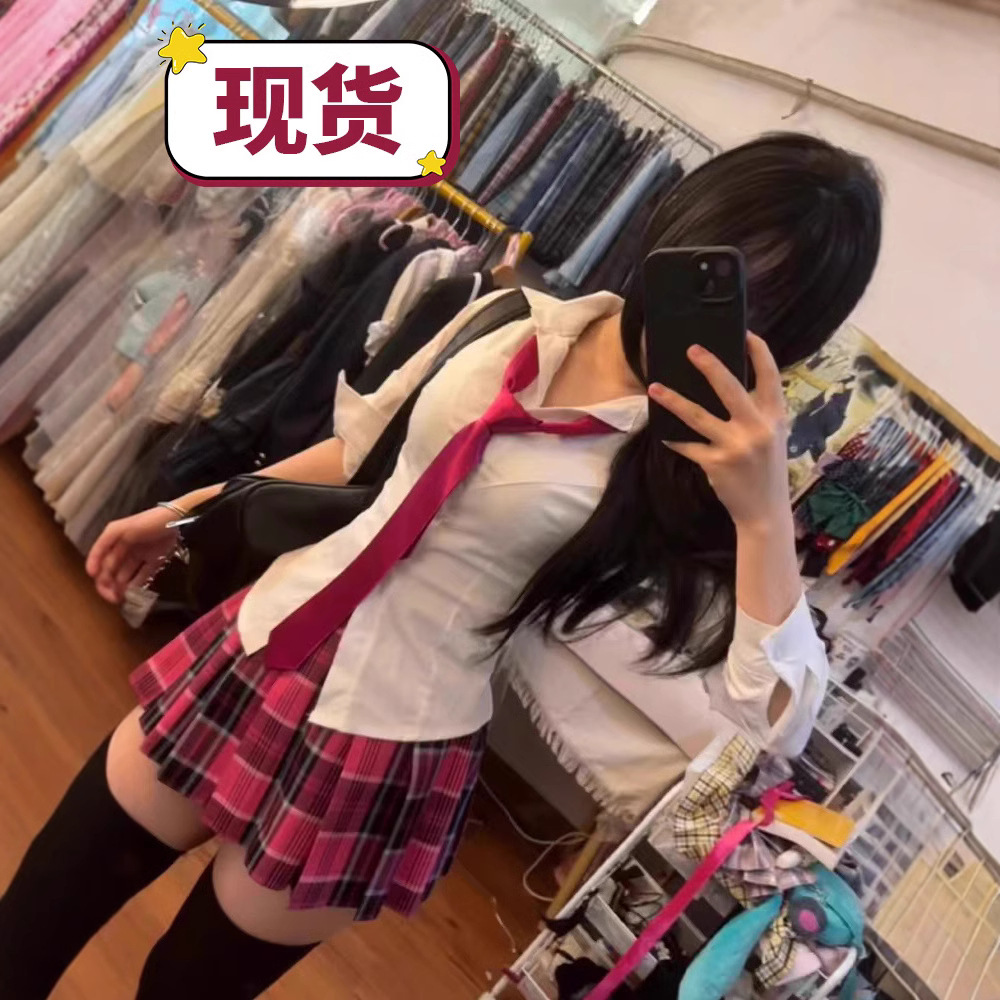 복 코스튬 jk 반팔 셔츠 플리츠 스커트 세트 학원복 스타일 스몰 로즈 36cm XS - 상품 이미지