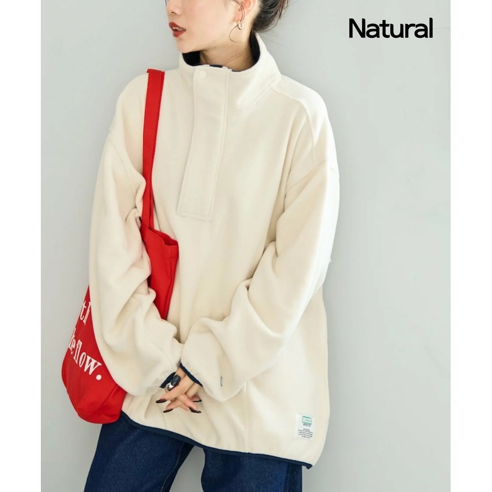 프릭스스토어X디스커스애슬레틱 배색 플리스 하프 Zip 풀오버 여성 맨투맨 Natural - 상세 이미지 2