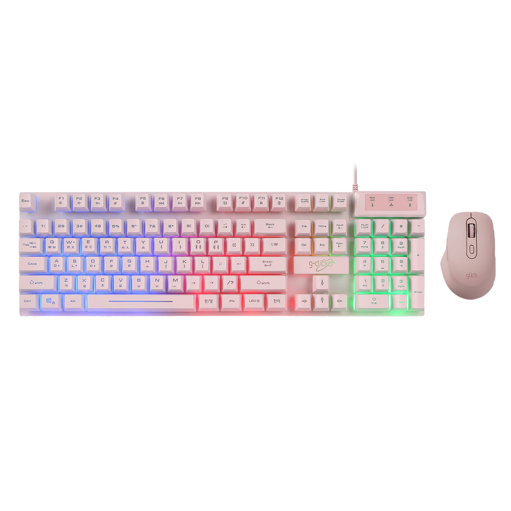 지클릭커 GMK-3000 LED 유선 풀배열 키보드 무선마우스 세트 핑크 - 메인 이미지