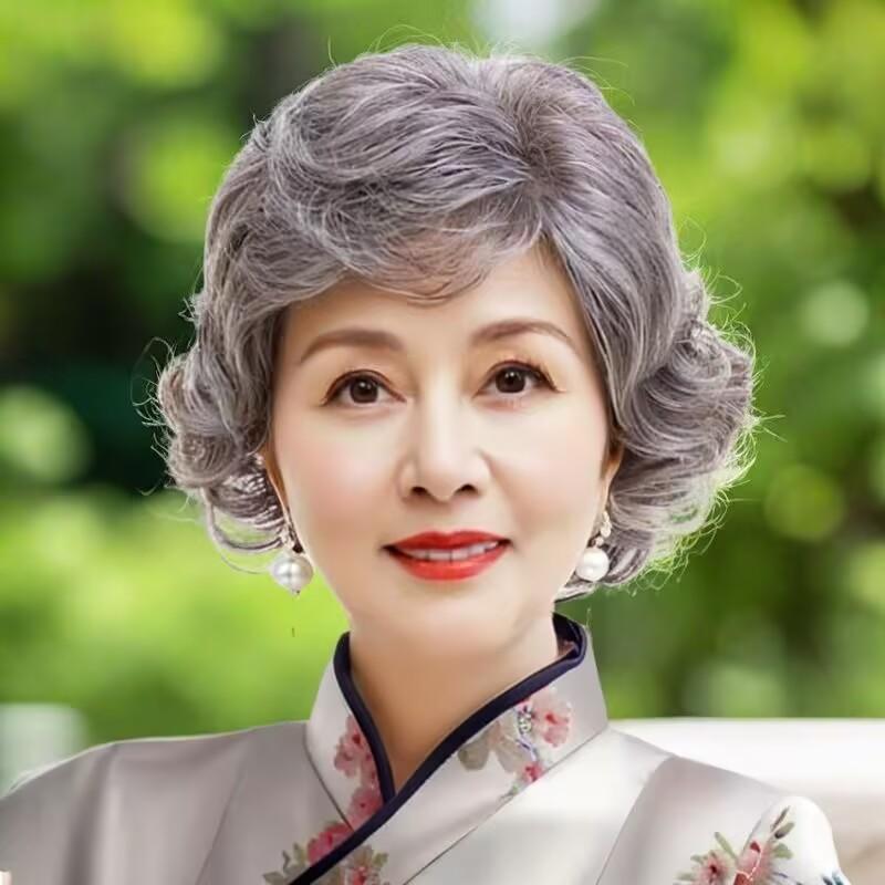 할머니 흰머리카락 가발 연극무대 촬영 소품 무대 연극 코스프레 헤더 화이트+헤어 네트 - 상품 이미지
