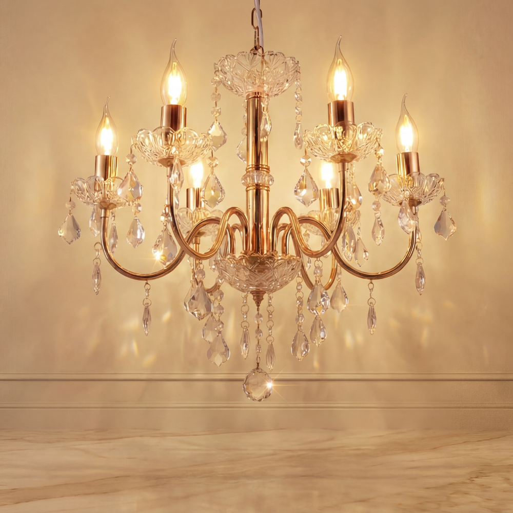 엘레강스 샹들리에 6등 500 골드 샹제리제 북유럽 크리스탈 거실조명