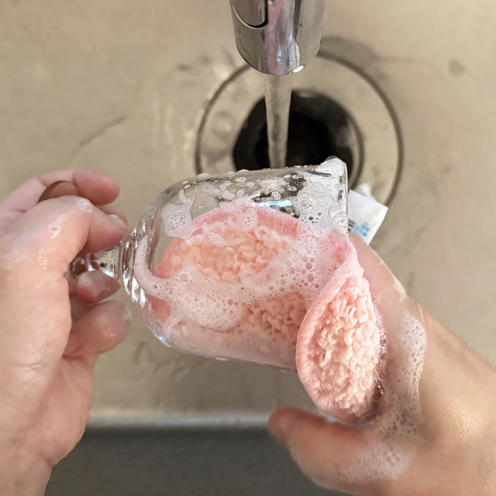 일본수세미 부드러운 주방 아크릴 설거지 헹굼 수세미 무세제 핑크