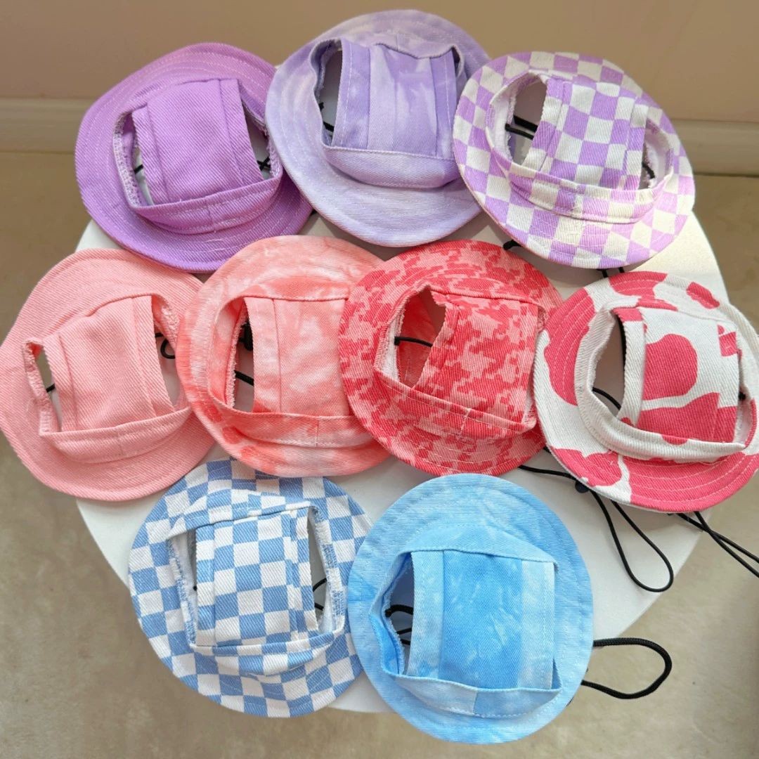 고양이 강아지 여름 썬캡 자외선차단 데님 귀달린 애견모자 크림옐로우 S