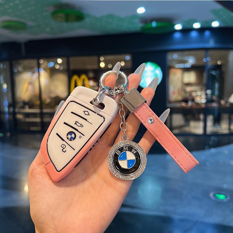 BMW X3 X4 X5 X6 X7 키케이스 키홀더  그라데이션핑크화이트 +BMW 로고+핑크 - 상품 이미지