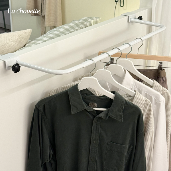 라슈에뜨 무타공 공간활용 길이조절 침대 걸이형 행거 원룸 기숙사 다용도 옷걸이 퓨어화이트