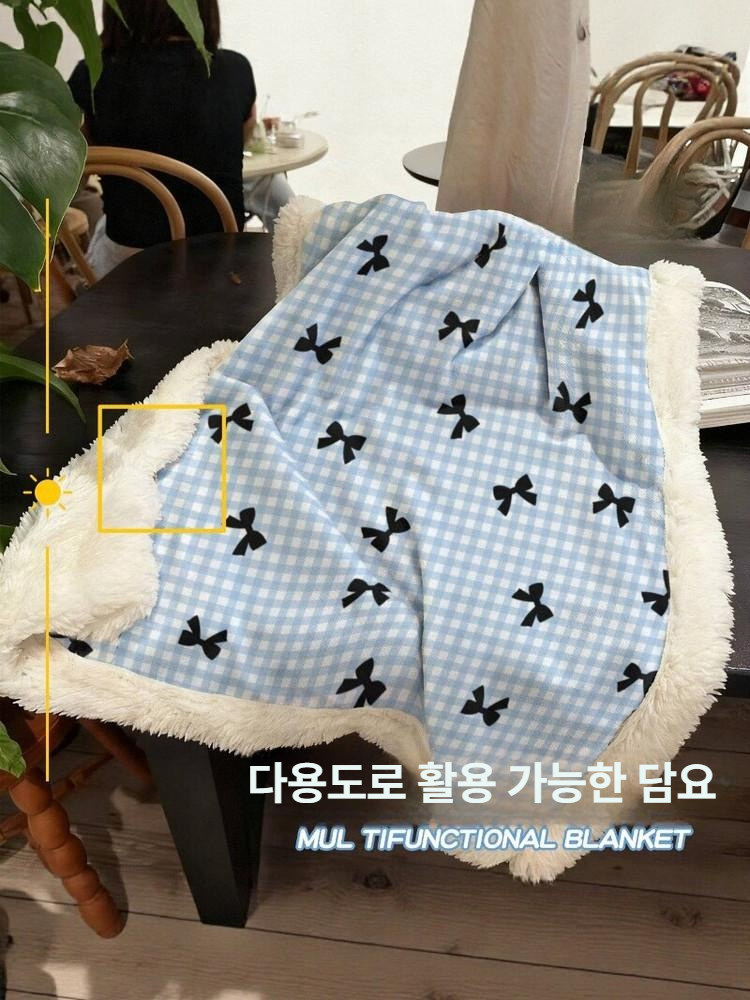 램스울 소파 낮잠 학생 숙소 에어컨 숄 밀크블루 체크무늬 낮잠 담요 100x150cm - 상세 이미지 2