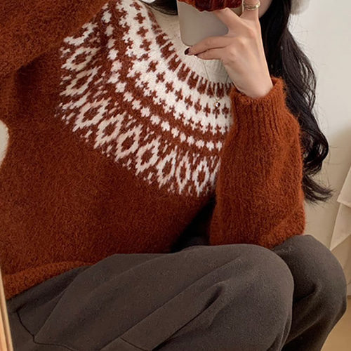 (YY) 데일리 여성 니트탑 포근하고 따뜻한 라운드넥 티셔츠 멋스러운 베이직 캐주얼룩 - 상세 이미지 3