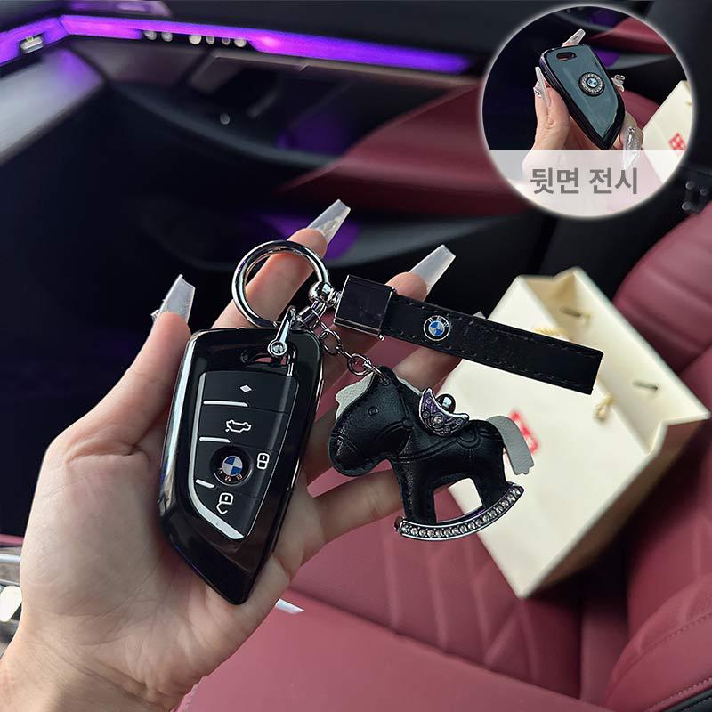 BMW X3 X5 X7 키링 키커버 여성용 쿨블랙+블랙 포니+블랙 로고 - 상세 이미지 2