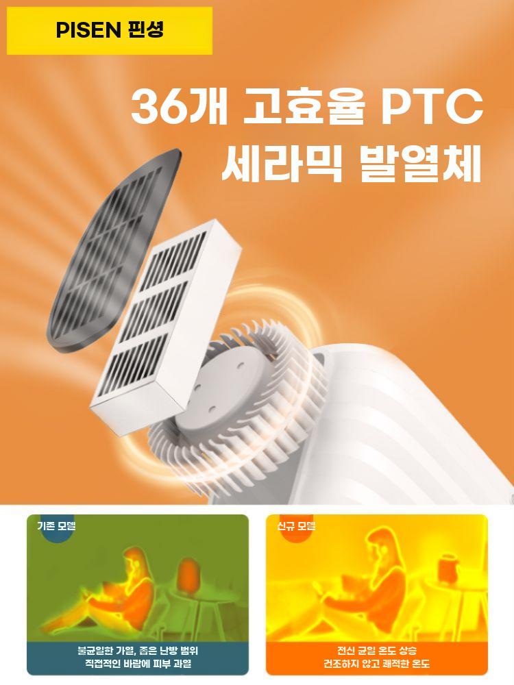 충전식 히터 휴대용 난로 소형 전기 온풍기 탁상 난방기 핑크 3초난방(넘어지면전원차단) - 상세 이미지 2