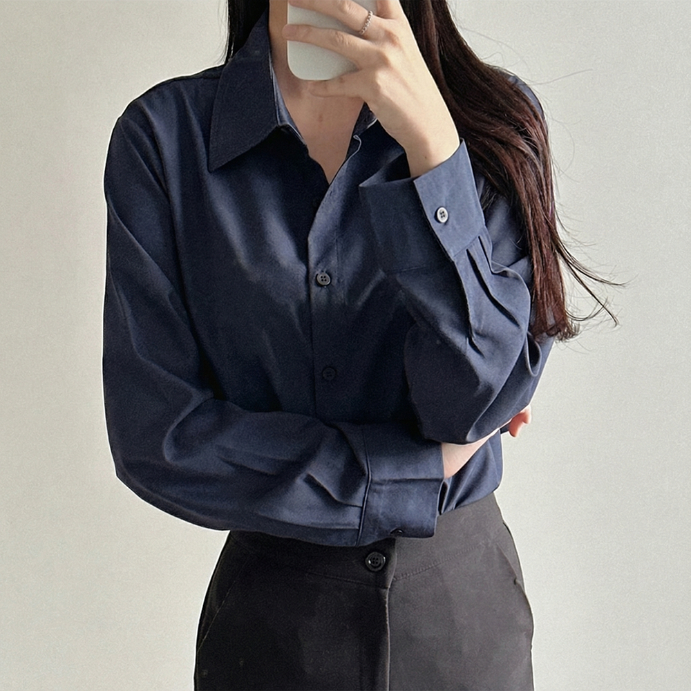 여성 셔츠 링클프리 카라 무지 포켓 블랙 화이트 베이지 빅사이즈 남방 이미지 2