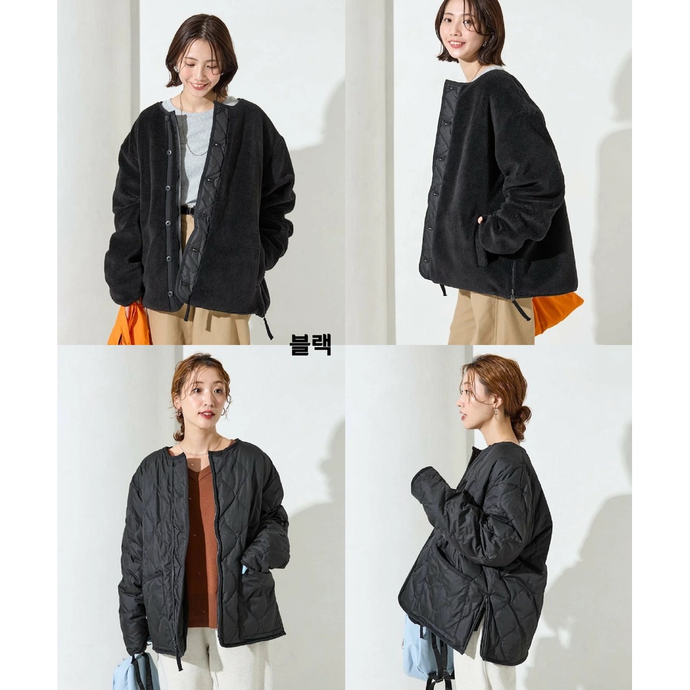 프릭스스토어X타이온 리버시블 보아 퀼팅 카라리스 다운 자켓 여성 코트 25AW 블랙 - 상세 이미지 3