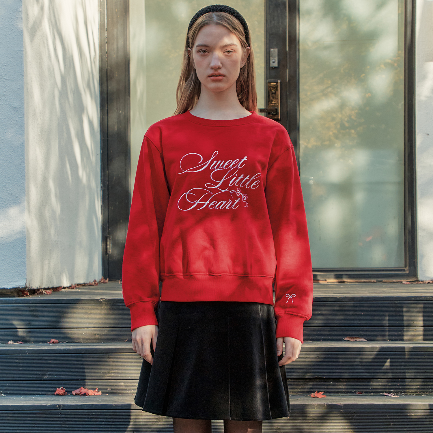 [12/19 예약배송][제로스트릿]리본 레터링 맨투맨 RIBBON LETTERING SWEATSHIRT / RED - 상세 이미지 3