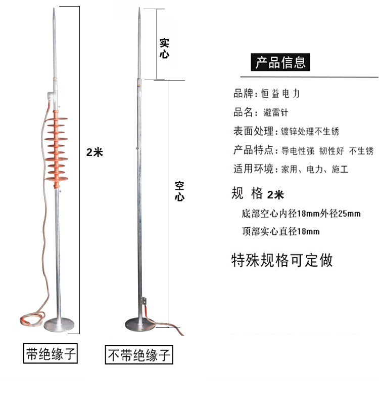 광역 피뢰침 지지대 절연기 낙뢰보호 폴대 부속 낙뢰 방전봉 방전기 - 상세 이미지 5