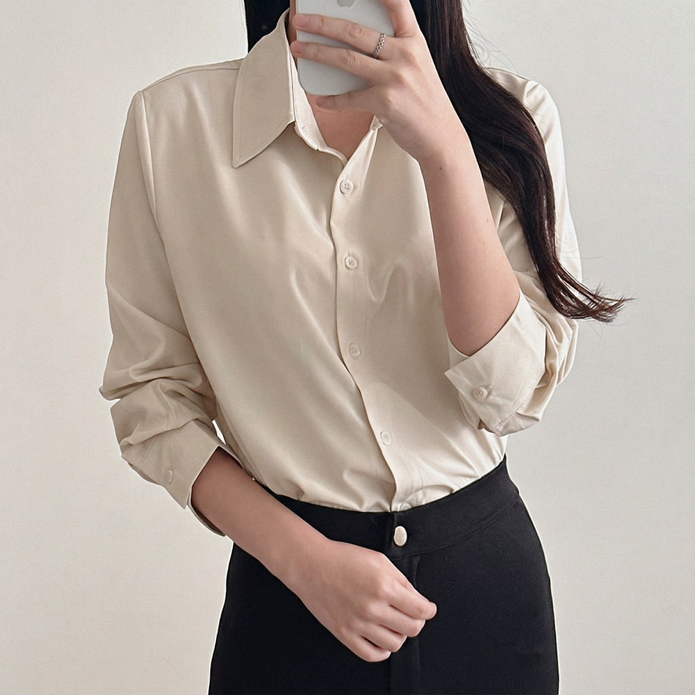 여성 셔츠 링클프리 카라 무지 포켓 블랙 화이트 베이지 빅사이즈 남방 이미지 3
