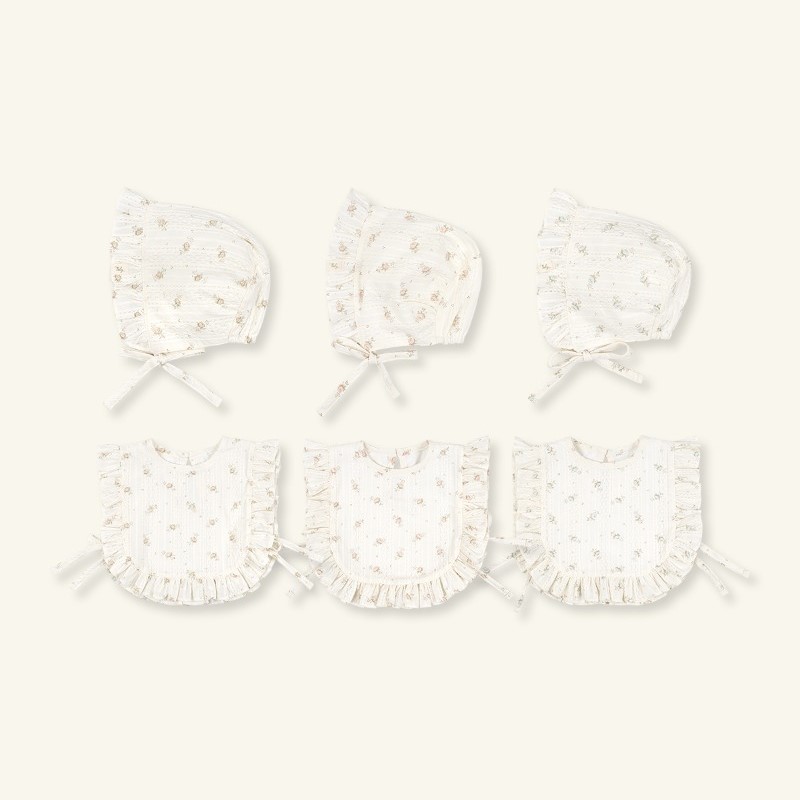 유럽풍 아기용품 빌리 미뉴엣 프릴 턱받이 & 보넷 아기모자 빕 신생아룩 출산선물