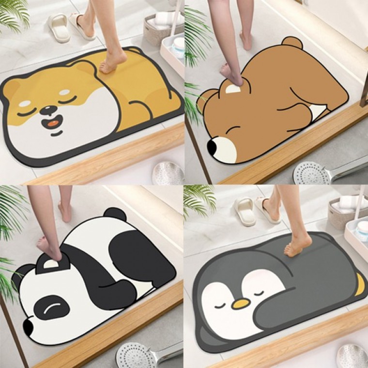 애니멀 규조토 발매트 빨아쓰는 동물 캐릭터 현관 욕실 화장실 매트 물기흡수 미끄럼방지 - 상품 이미지