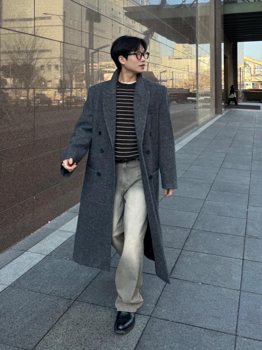 프리미엄 어로 울 더블코트 / 겨울 남자 데일리 오버핏 롱코트 - 상품 이미지