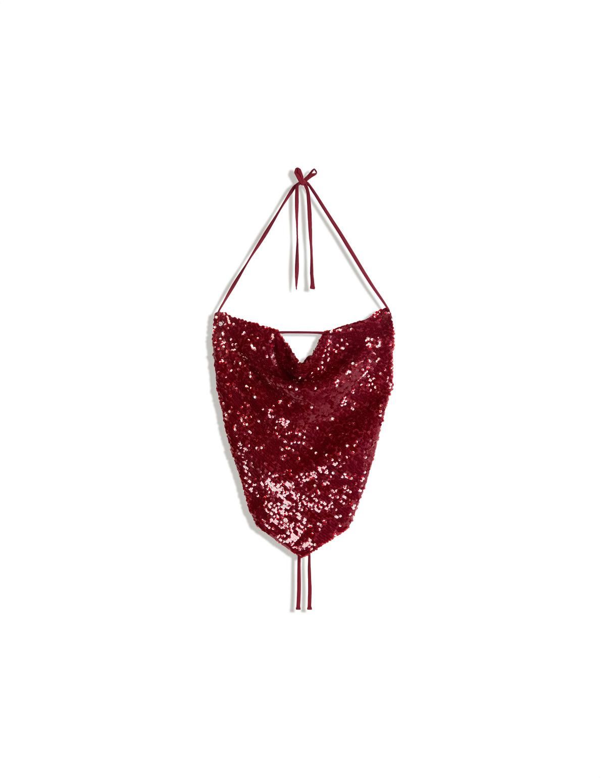 버쉬카 글리터 시퀸 홀터넥 탑 8787/710 RED - 메인 이미지
