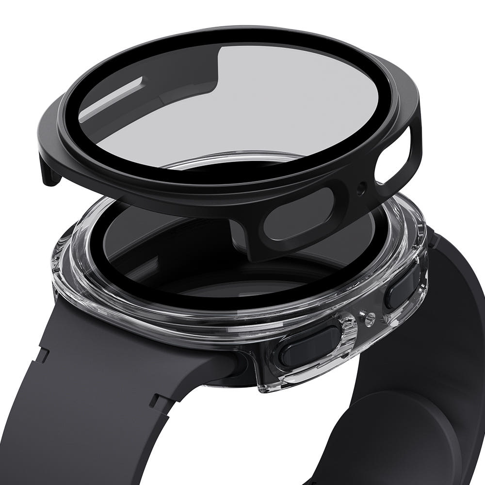 칸탐 갤럭시워치8 풀커버 케이스 보호 강화유리 투명+블랙 44mm