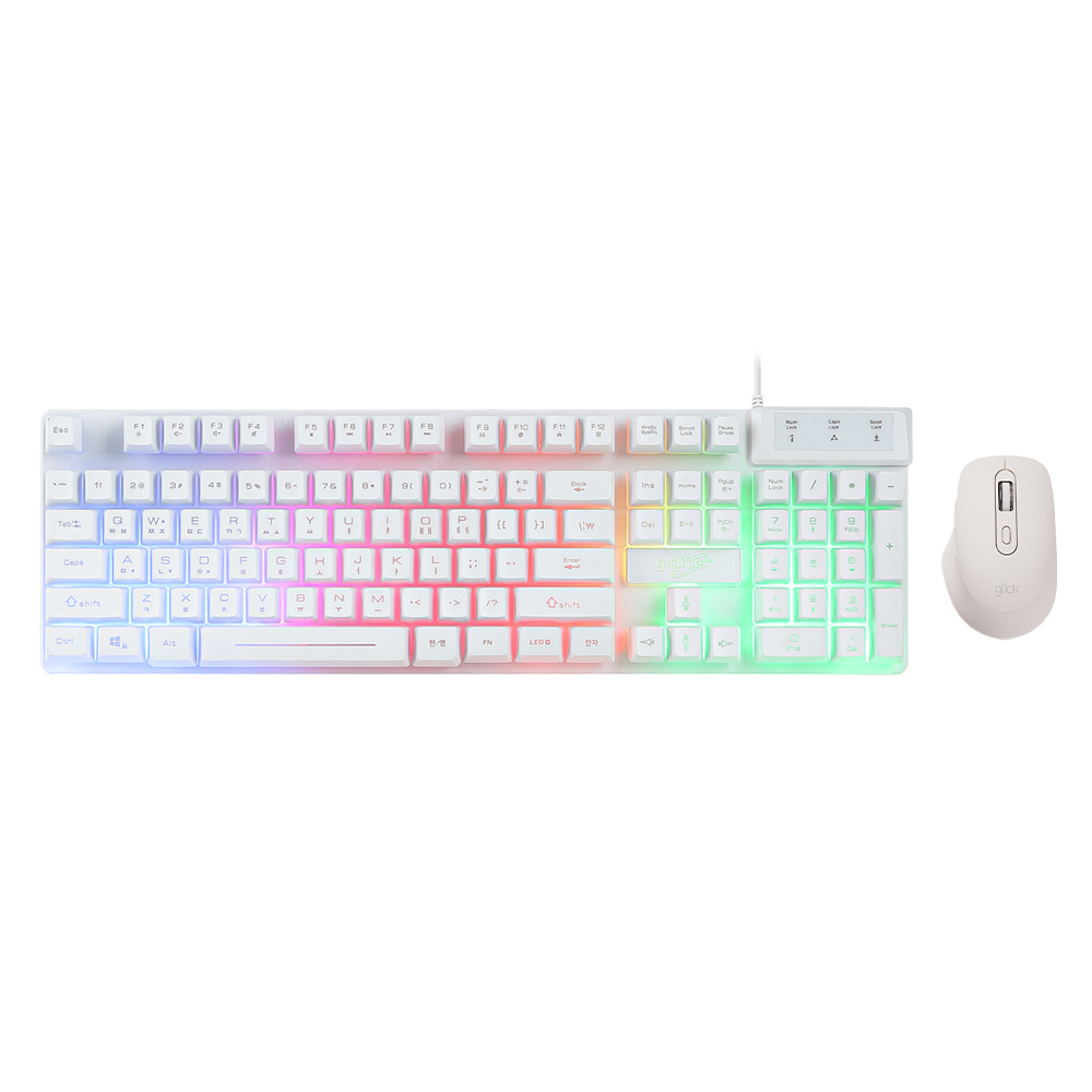 지클릭커 GMK-3000 LED 유선 풀배열 키보드 무선마우스 세트 화이트 - 메인 이미지