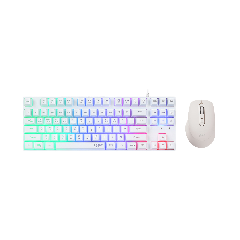 지클릭커 GMK-387 LED 유선 미니 키보드 무선 마우스 세트 화이트 - 메인 이미지