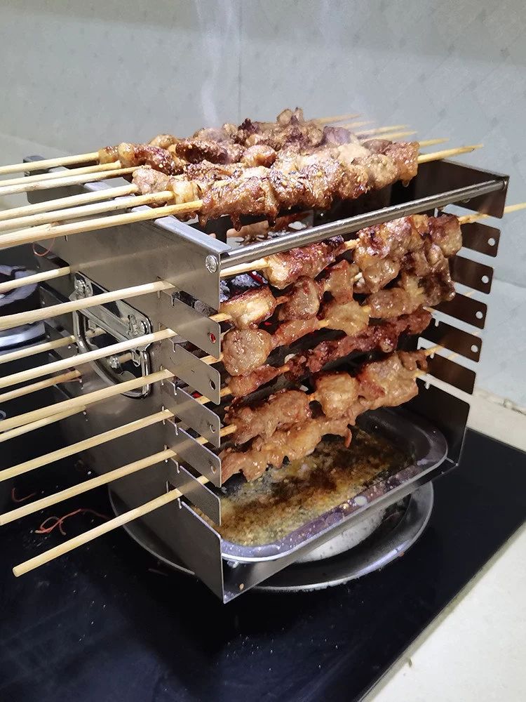 꼬치구이  양 닭 소형 바베큐 그릴 캠핑 실내외 숯불 구이용 숯불캠핑화로 중형 그릴+사각 트레이+숯