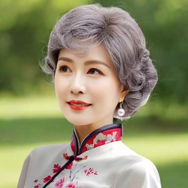 할머니 흰머리카락 가발 연극무대 촬영 소품 무대 연극 코스프레 헤더 화이트+헤어 네트 - 상세 이미지 3