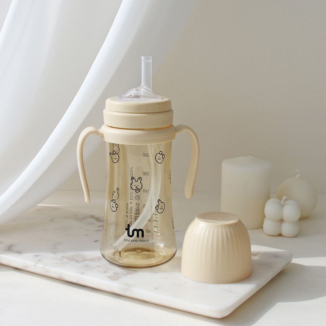 [토비앤몰리] 새지않는 아기 유아 물컵 이유식 자기주도 빨대컵 돗바니 바닐라 180ml 280ml