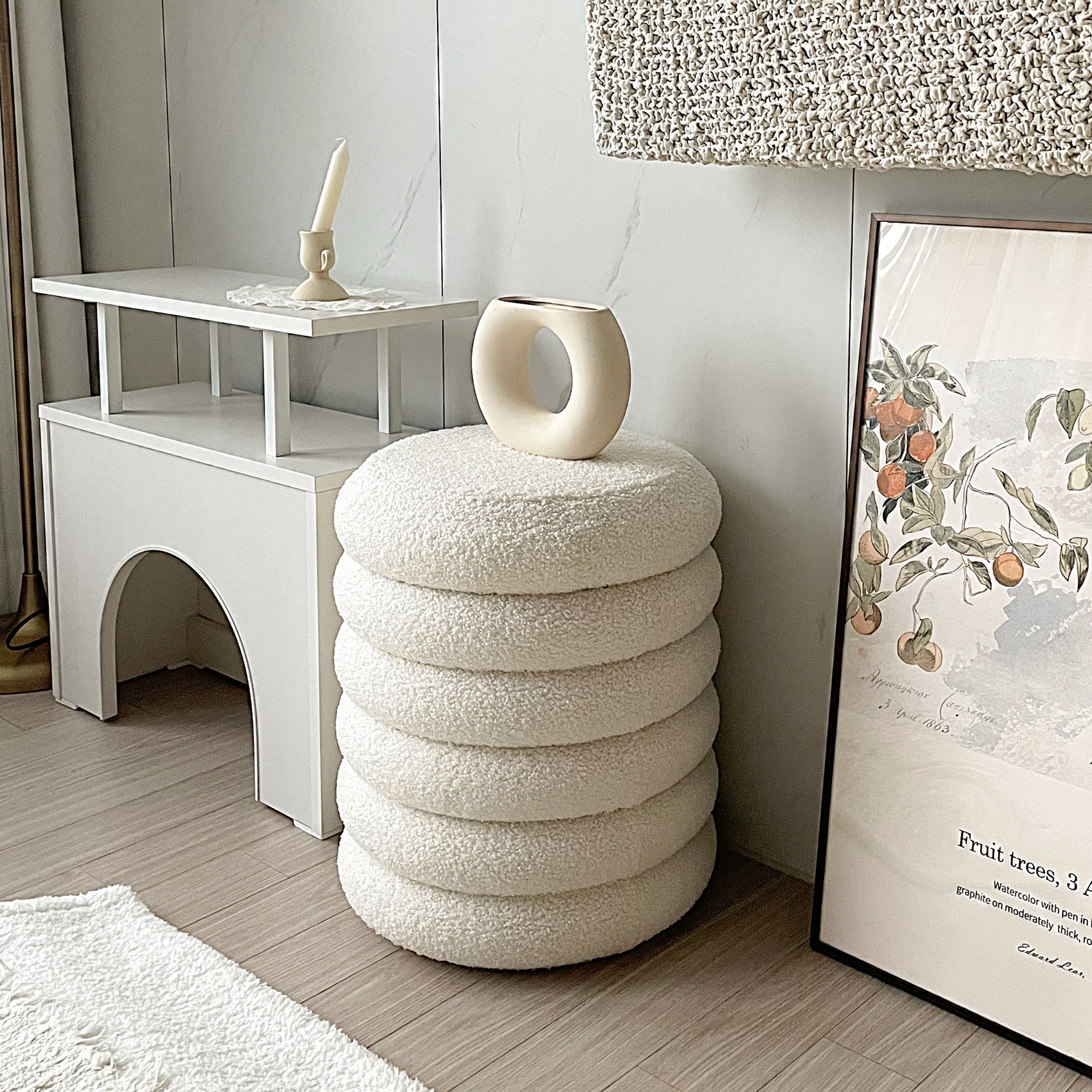 마카롱 화장대의자 원형 수납 스툴 부클레 베이지