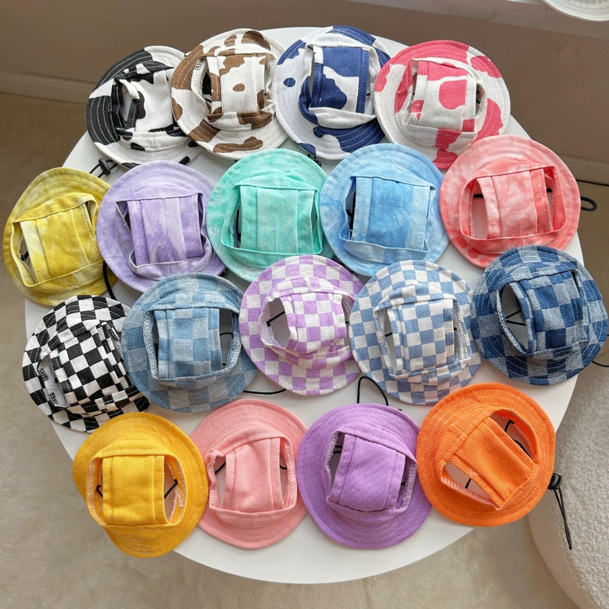 고양이 강아지 여름 썬캡 자외선차단 데님 귀달린 애견모자 크림옐로우 S