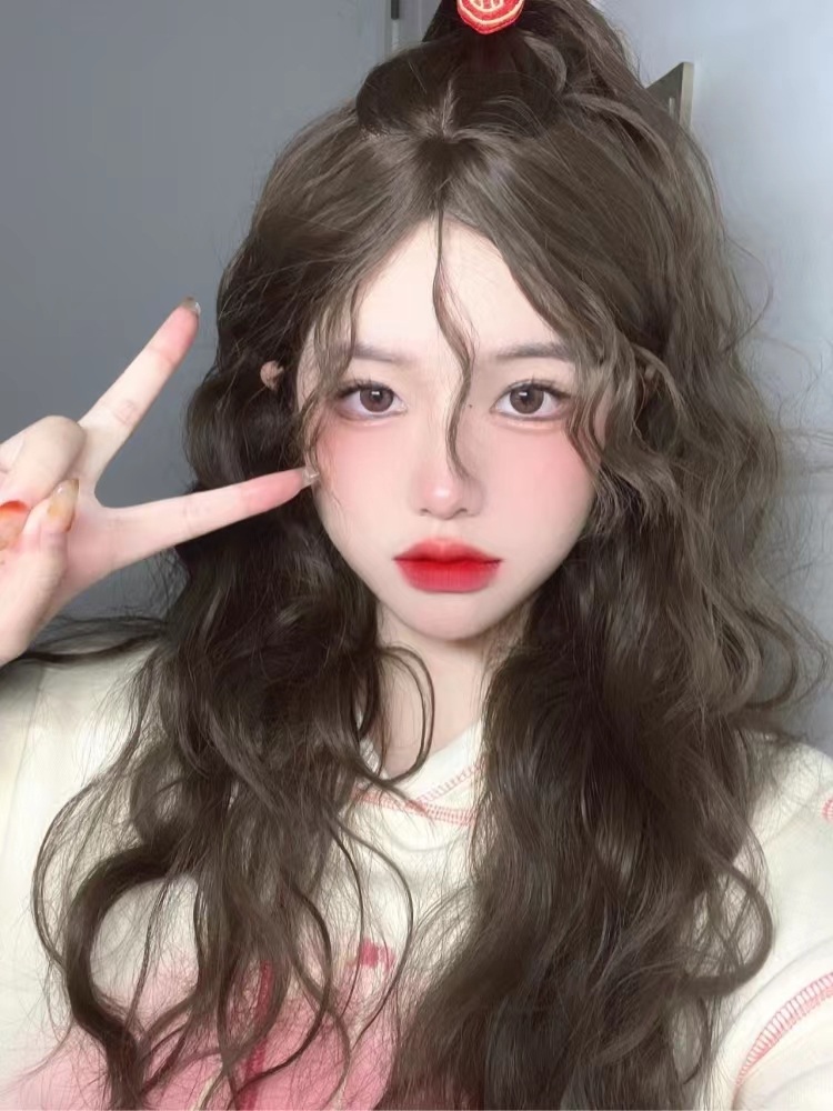 히피펌 오렌지 통가발 자연스러운 긴곱슬머리 유니크 일본풍 아이돌 느좋 패션 레이어드 코디 - 상세 이미지 3