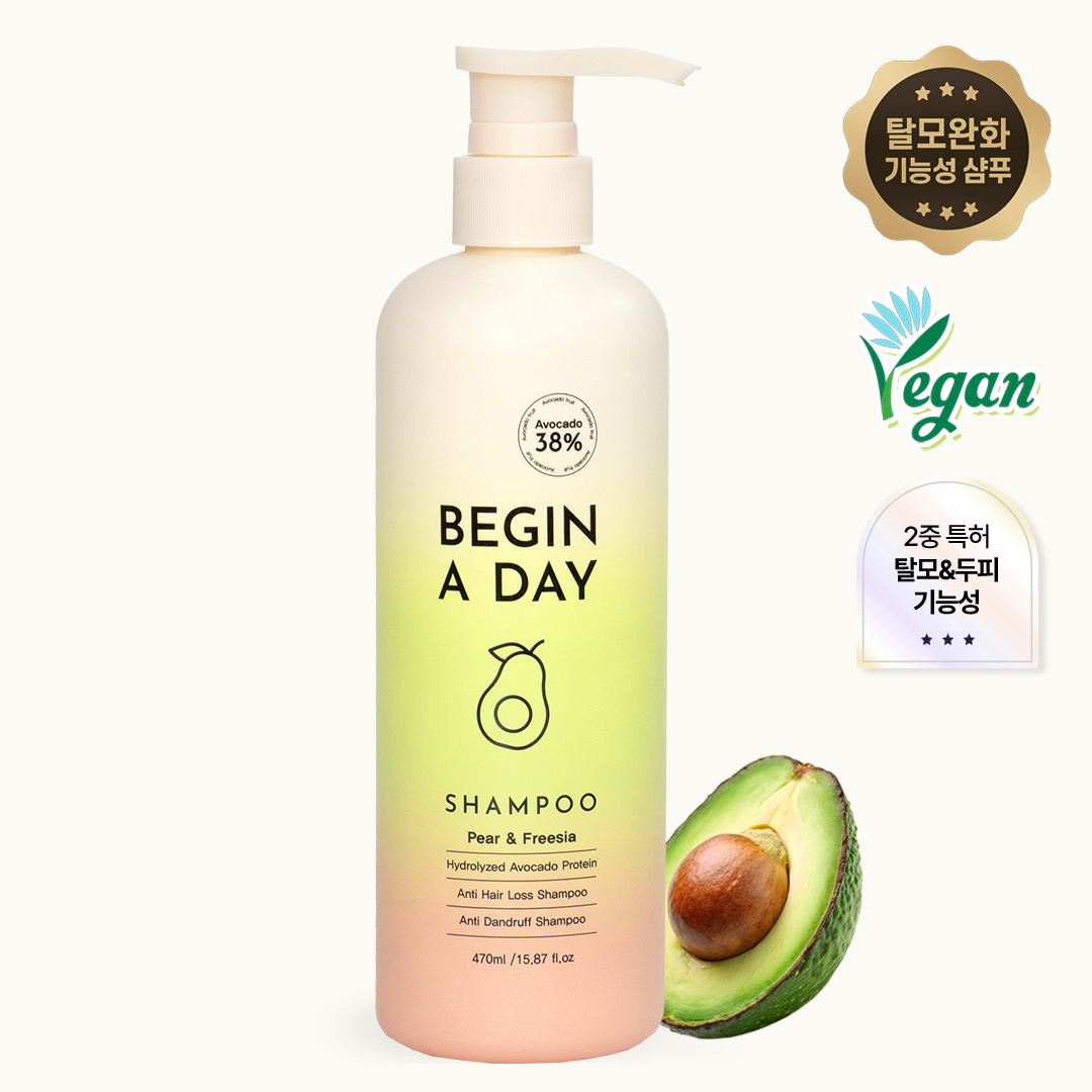 비긴어데이 아보카도 단백질 탈모 약산성 비건 두피 손상모 비듬 샴푸 470ml 제품 이미지