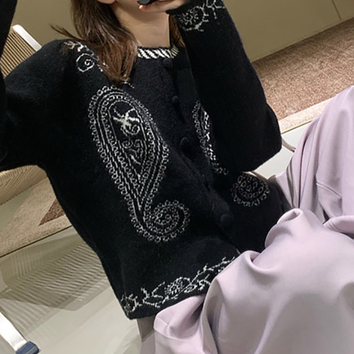 (YY) 매력적인 여성 니트 가디건 에스닉 분위기 세미 크롭 카디건 보헤미안 캐주얼 데일리룩 아우터 - 상세 이미지 4