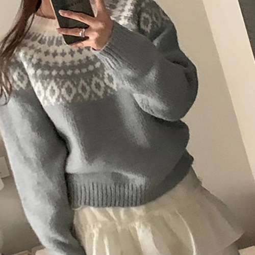 (YY) 데일리 여성 니트탑 포근하고 따뜻한 라운드넥 티셔츠 멋스러운 베이직 캐주얼룩 - 상세 이미지 2