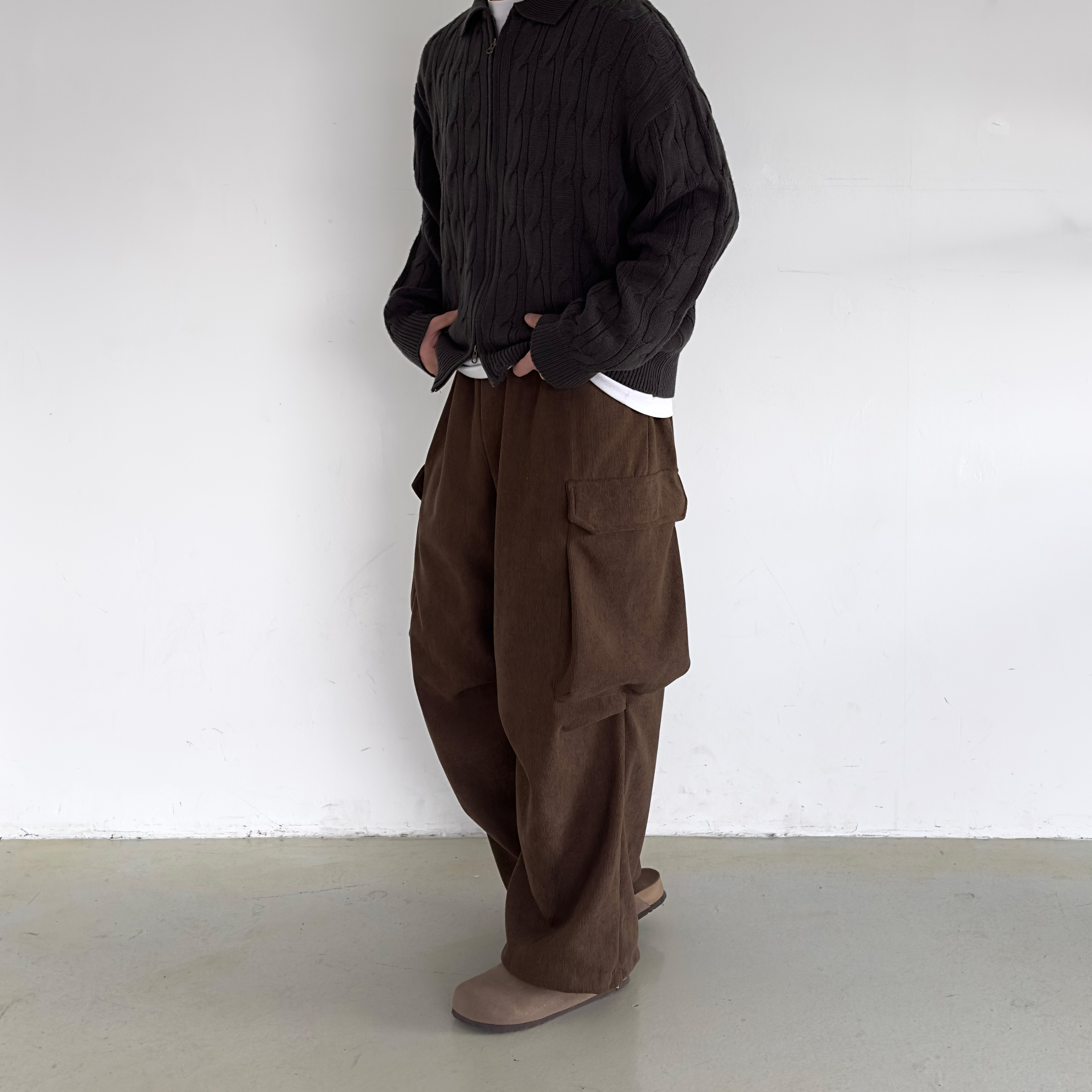 남성코듀로이팬츠 기모카고바지 기모골덴바지 벌룬팬츠 - 상세 이미지 4