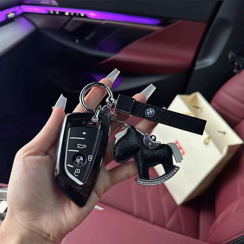 BMW X3 X5 X7 키링 키커버 여성용 쿨블랙+블랙 포니+블랙 로고 - 메인 이미지