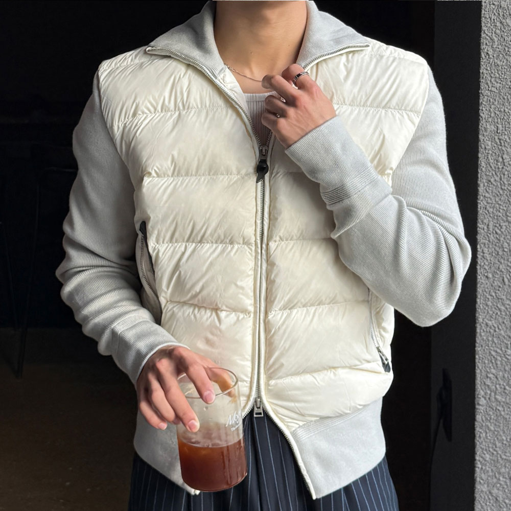 아웃핏 남자 니트패딩 덕다운 겨울 경량 데일리 투웨이 지퍼 집업 점퍼 - 상세 이미지 4