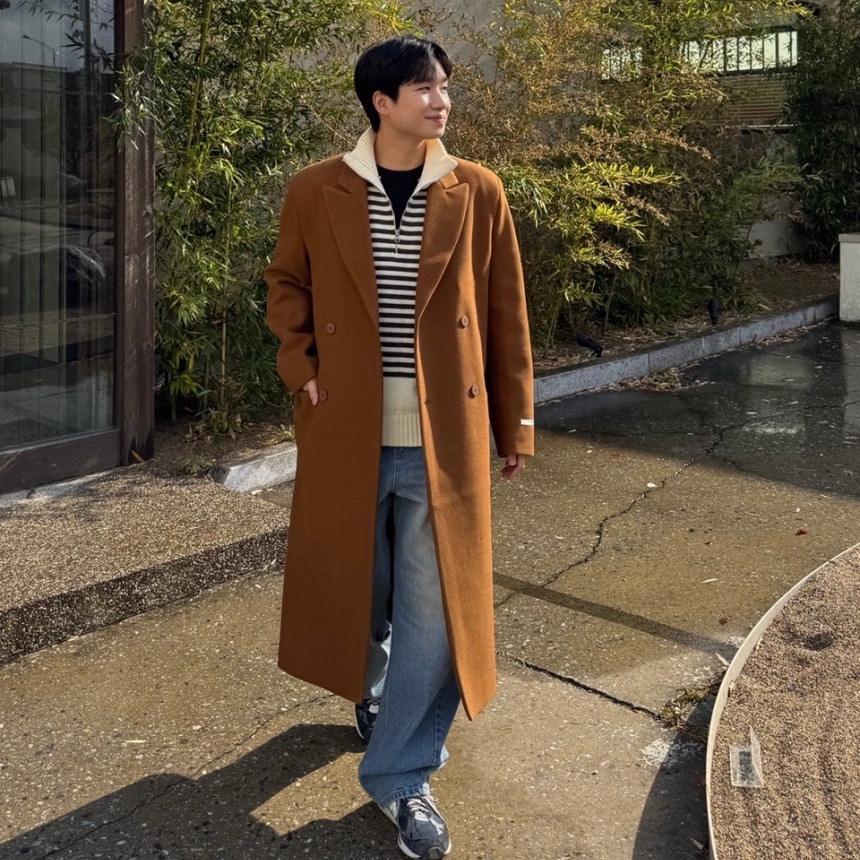 필립 소프트 오버핏 울 더블코트 / 남자 겨울 데일리 루즈핏 블랙 카멜 브라운 롱코트 - 상품 이미지