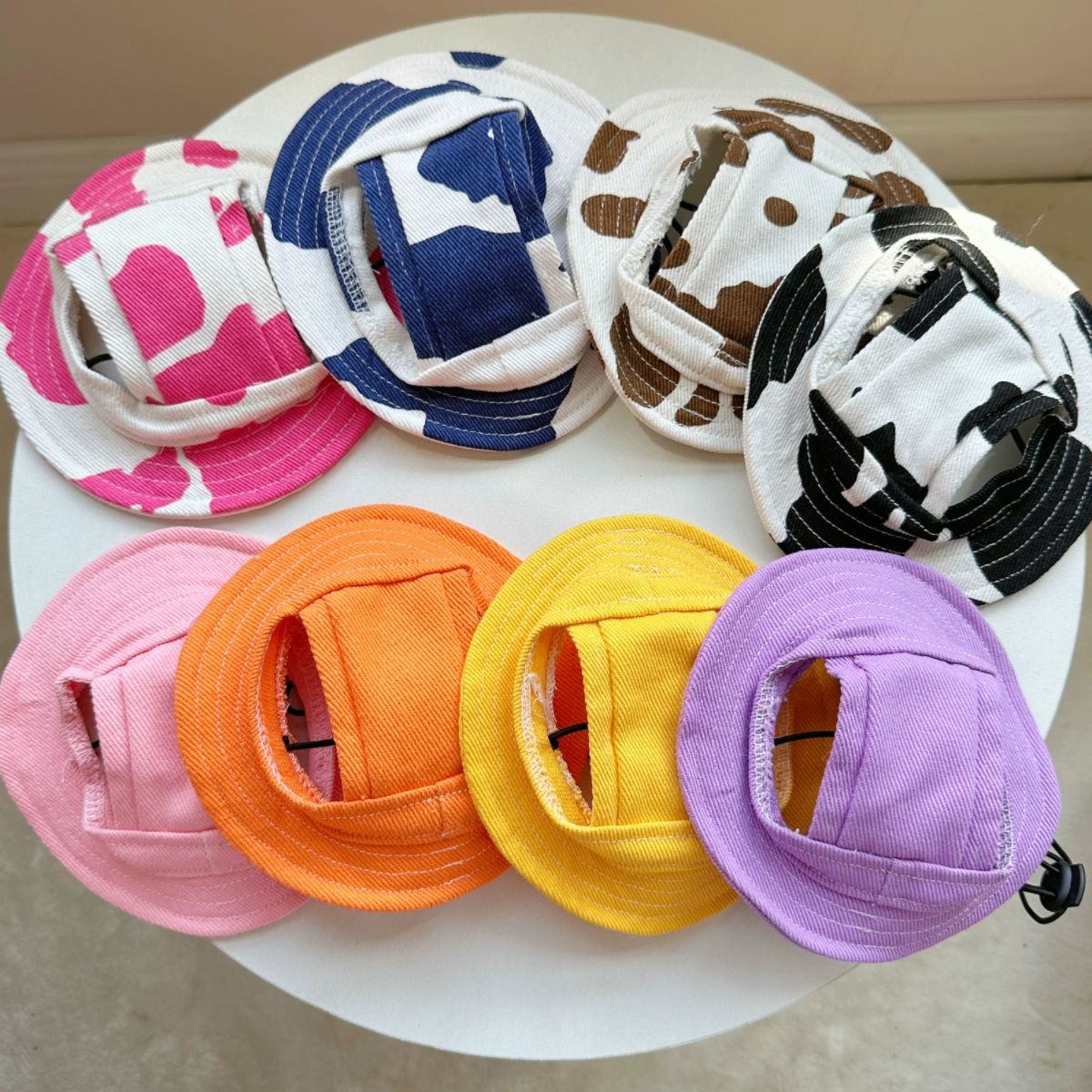 고양이 강아지 여름 썬캡 자외선차단 데님 귀달린 애견모자 크림옐로우 S