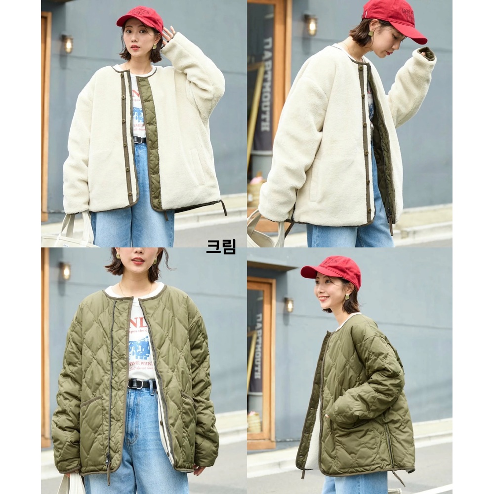 프릭스스토어X타이온 리버시블 보아 퀼팅 카라리스 다운 자켓 여성 코트 25AW 블랙 - 상세 이미지 2