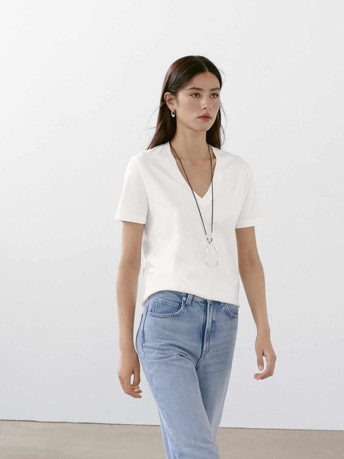 마시모두띠 베이직 100COTTON 브이넥 반팔 티셔츠 6834/542 WHITE - 상세 이미지 3