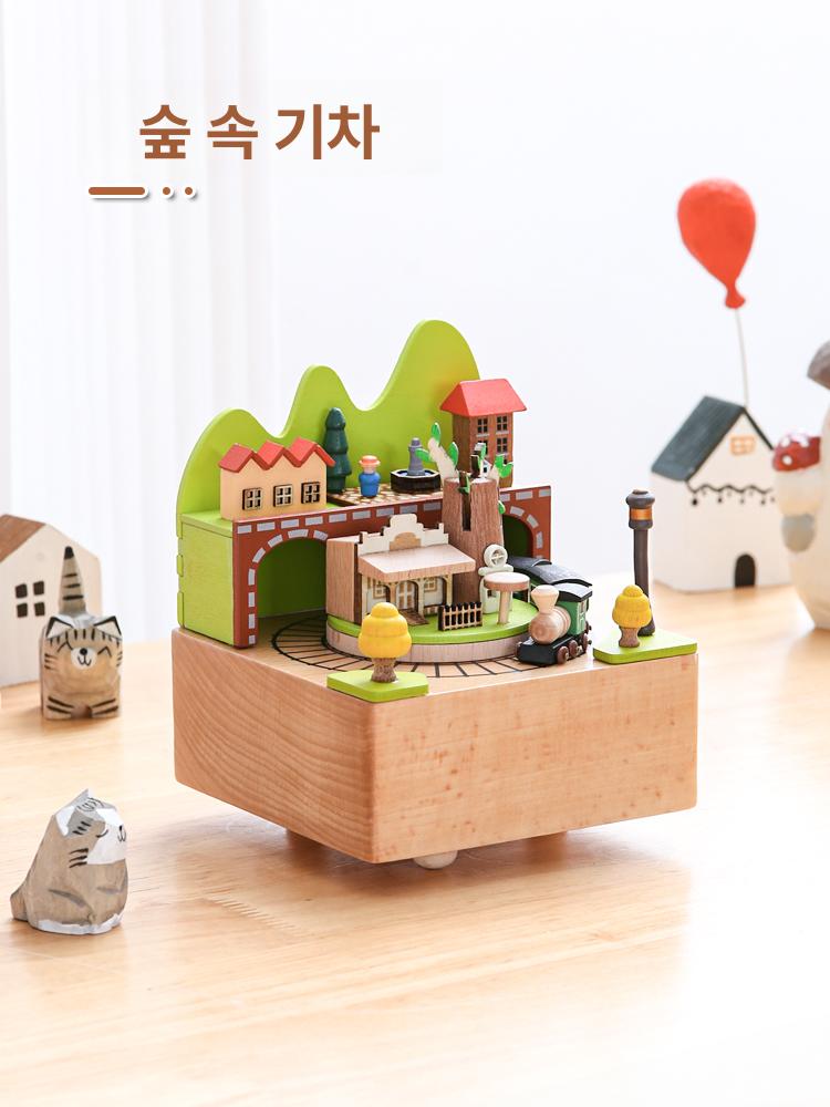나무 오르골 회전목마 음악상자 크리스마스 생일 선물 인테리어 회전목마 천공의성 - 상세 이미지 2