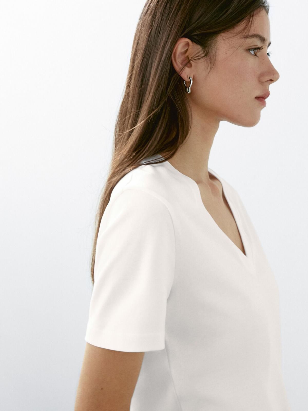 마시모두띠 베이직 100COTTON 브이넥 반팔 티셔츠 6834/542 WHITE - 상세 이미지 5