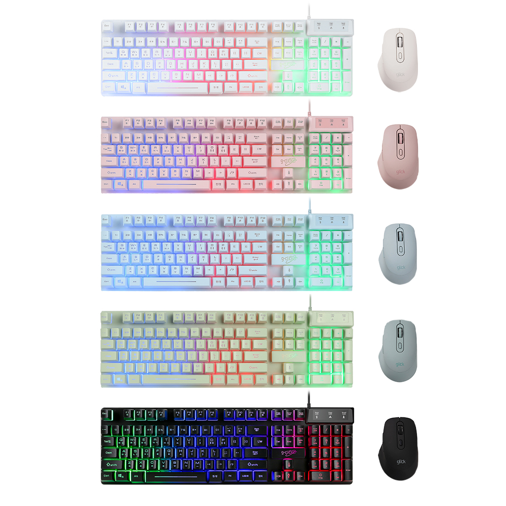 지클릭커 GMK-3000 LED 유선 풀배열 키보드 무선마우스 세트 핑크 - 상세 이미지 2