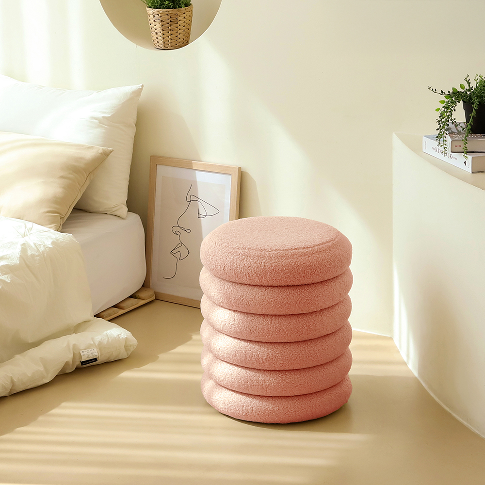 마카롱 화장대의자 원형 수납 스툴 부클레 베이지