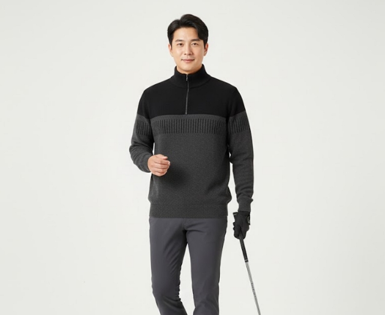 볼빅 골프 남성 겨울 반집 하이넥 필드룩 골프웨어 방풍 니트 스웨터 - 상세 이미지 4
