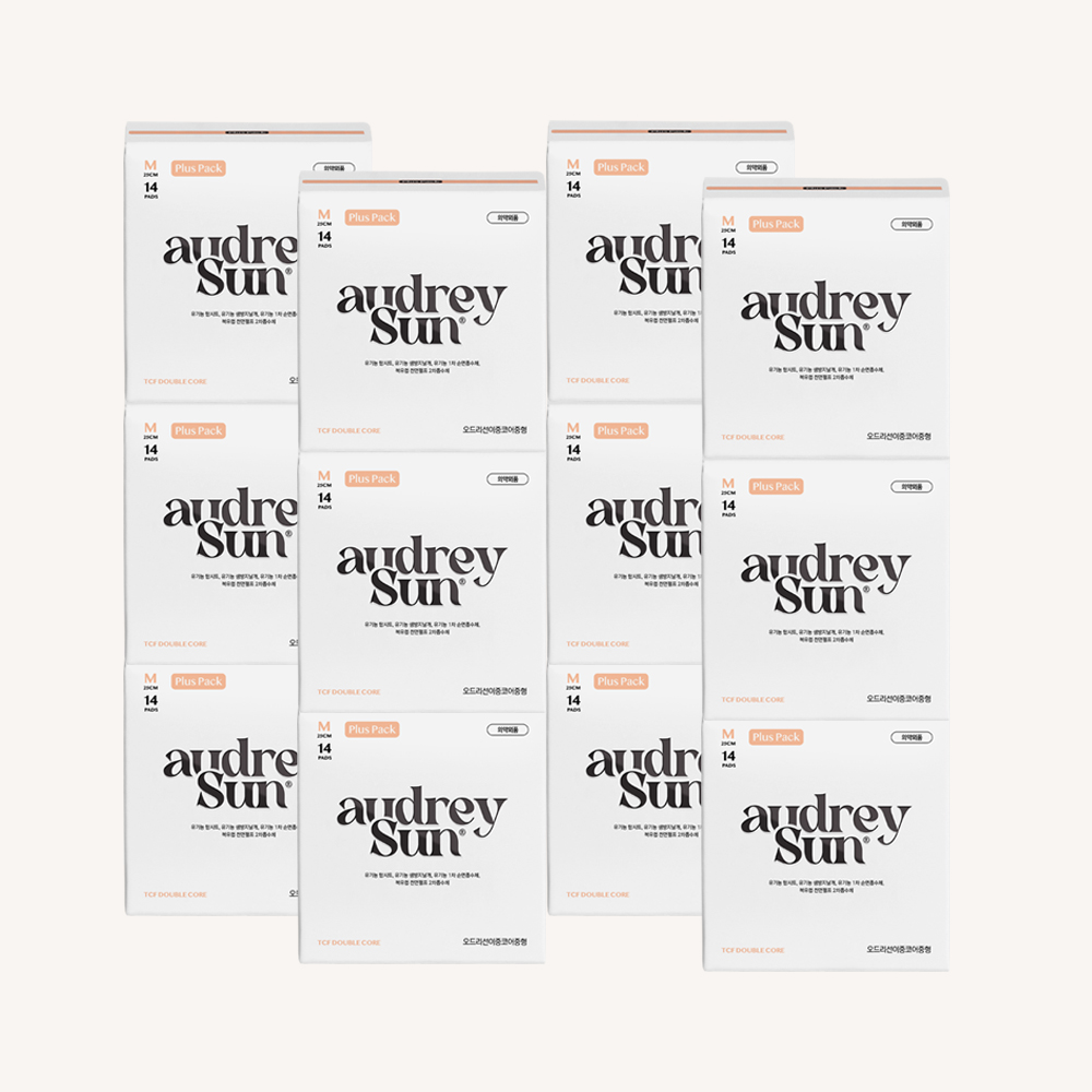 오드리선 더블코어 유기농 순면 생리대 TCF 비건 중형 14p X 12팩 제품 이미지