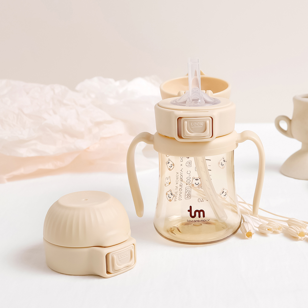 [토비앤몰리] 아기 유아 어린이집 원터치락 이유식 자기주도 빨대컵 돗람이 바닐라 180ml 280ml