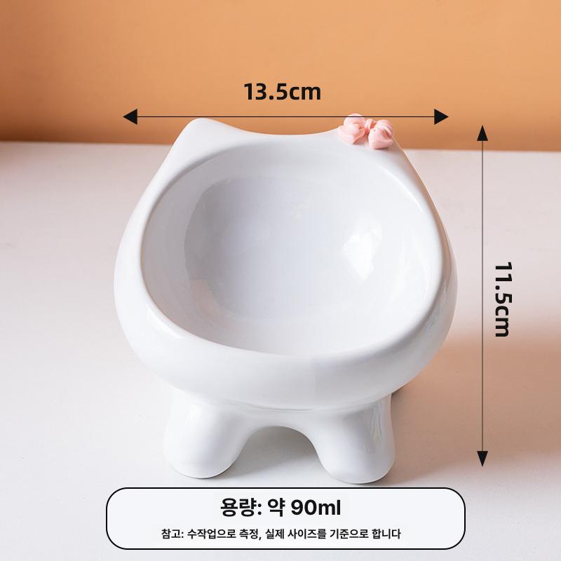 귀여운 고양이 강아지 믹 밥그릇 물그릇 사료 보호 용기 화이트 - 상품 이미지